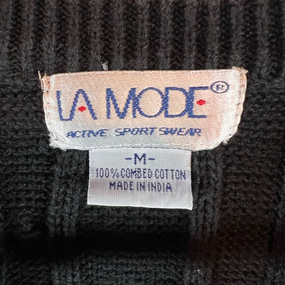 Vintage La Mode cable knit sweater vest black embroidered GOLF women’s size M - Picture 3 of 8